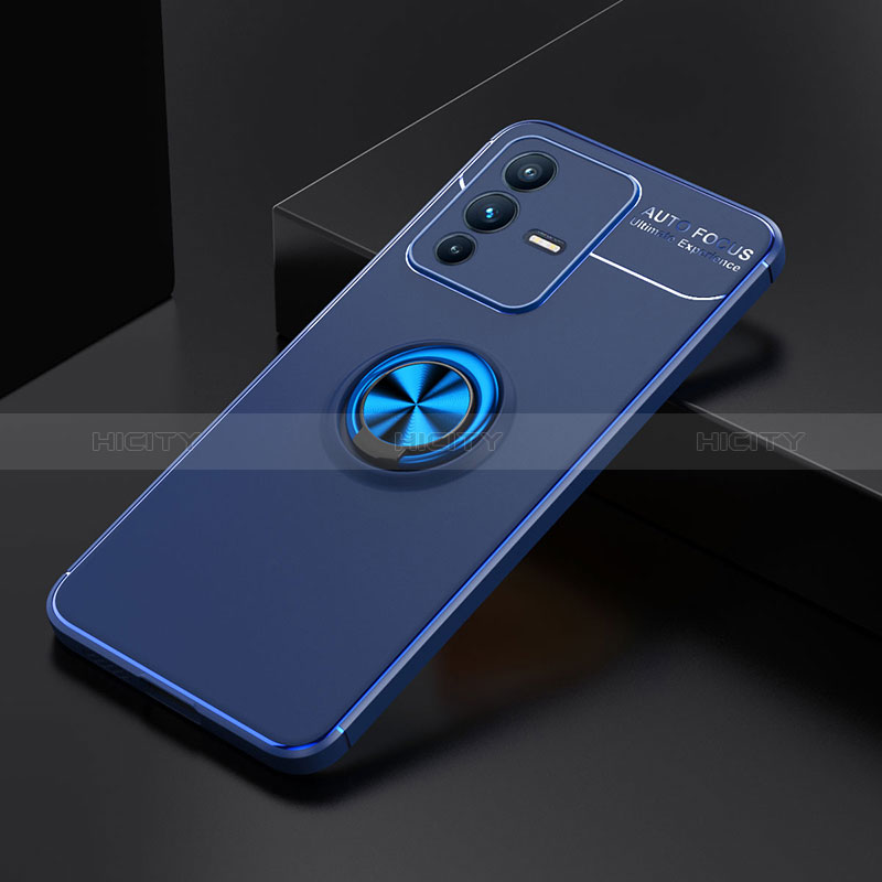 Custodia Silicone Ultra Sottile Morbida Cover con Magnetico Anello Supporto SD1 per Vivo V23 Pro 5G Blu