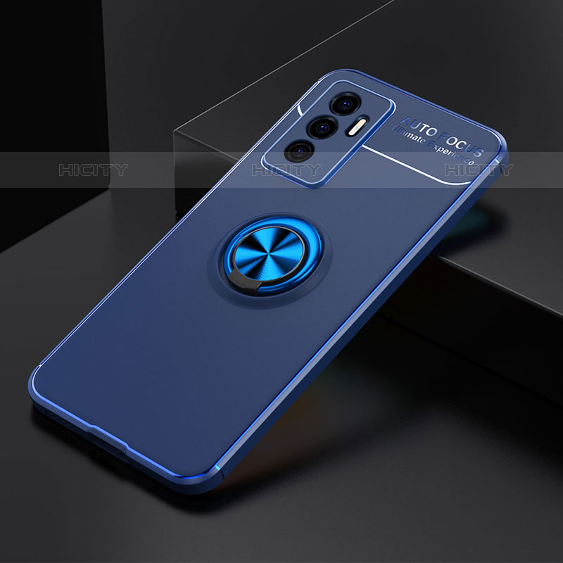 Custodia Silicone Ultra Sottile Morbida Cover con Magnetico Anello Supporto SD1 per Vivo V23e Blu