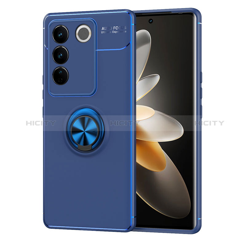 Custodia Silicone Ultra Sottile Morbida Cover con Magnetico Anello Supporto SD1 per Vivo V27 Pro 5G Blu