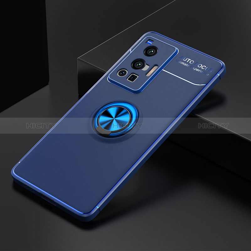 Custodia Silicone Ultra Sottile Morbida Cover con Magnetico Anello Supporto SD1 per Vivo X70 Pro 5G Blu