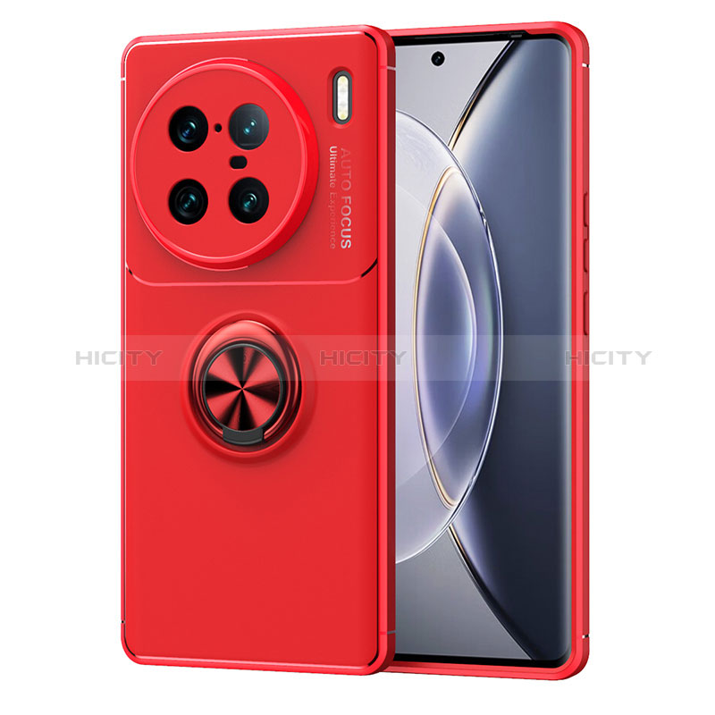 Custodia Silicone Ultra Sottile Morbida Cover con Magnetico Anello Supporto SD1 per Vivo X90 Pro+ Plus 5G Rosso