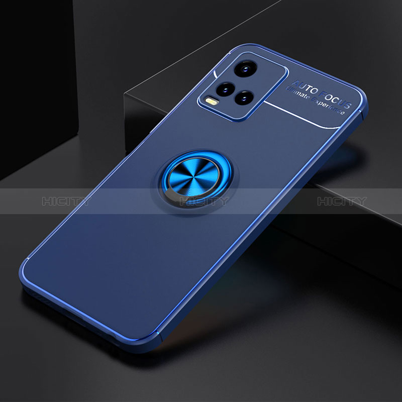 Custodia Silicone Ultra Sottile Morbida Cover con Magnetico Anello Supporto SD1 per Vivo Y21 Blu