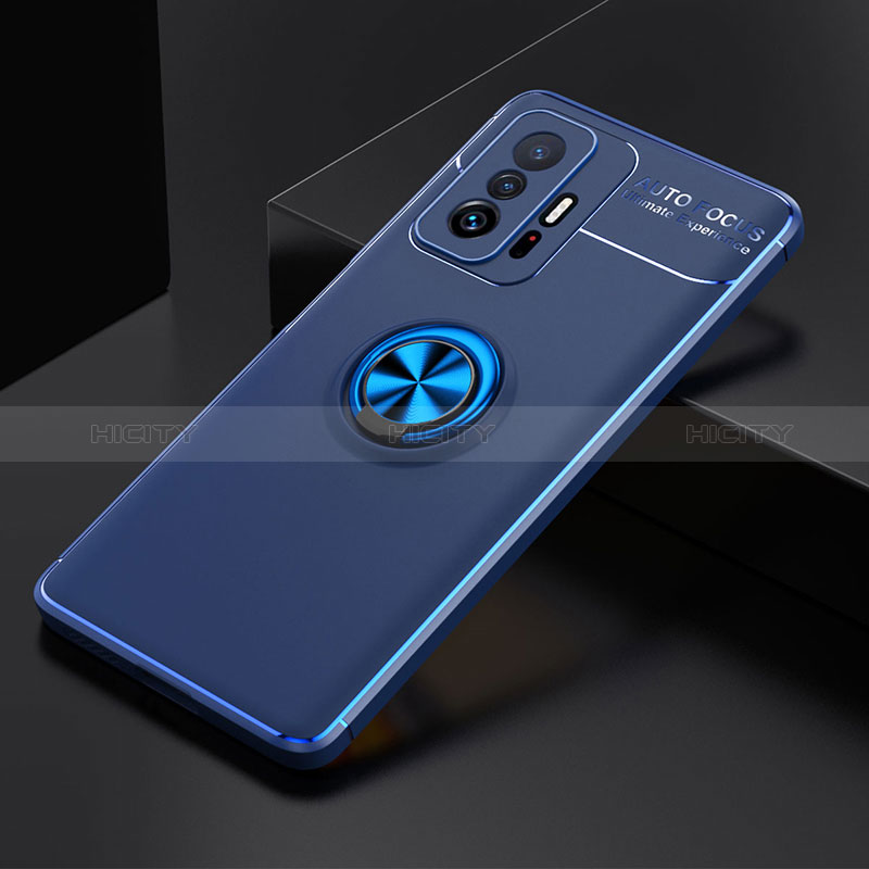 Custodia Silicone Ultra Sottile Morbida Cover con Magnetico Anello Supporto SD1 per Xiaomi Mi 11T 5G Blu