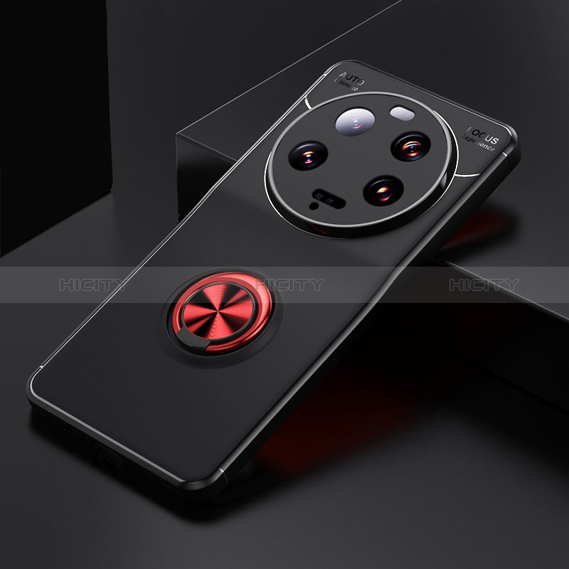 Custodia Silicone Ultra Sottile Morbida Cover con Magnetico Anello Supporto SD1 per Xiaomi Mi 13 Ultra 5G Rosso e Nero