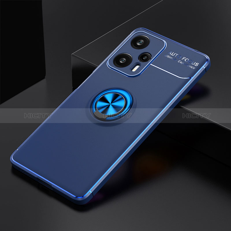 Custodia Silicone Ultra Sottile Morbida Cover con Magnetico Anello Supporto SD1 per Xiaomi Poco F5 5G Blu