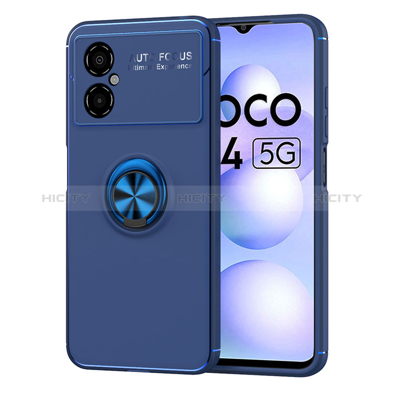 Custodia Silicone Ultra Sottile Morbida Cover con Magnetico Anello Supporto SD1 per Xiaomi Poco M4 5G Blu