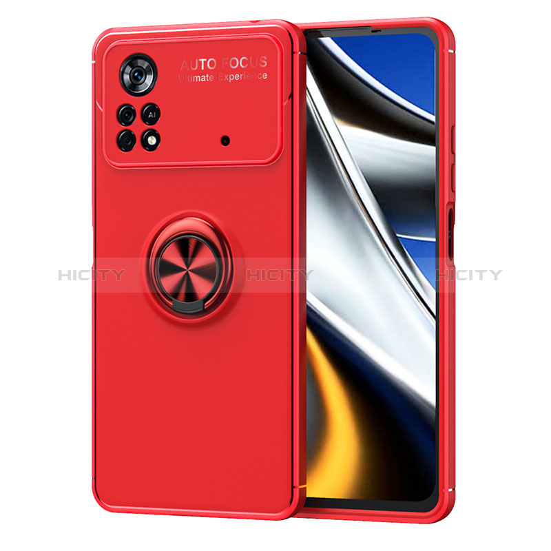 Custodia Silicone Ultra Sottile Morbida Cover con Magnetico Anello Supporto SD1 per Xiaomi Poco M4 Pro 4G Rosso