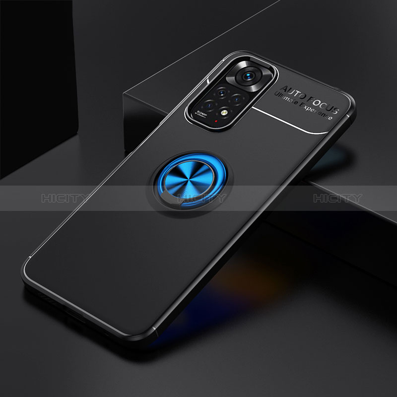 Custodia Silicone Ultra Sottile Morbida Cover con Magnetico Anello Supporto SD1 per Xiaomi Redmi Note 11 4G (2022) Blu e Nero