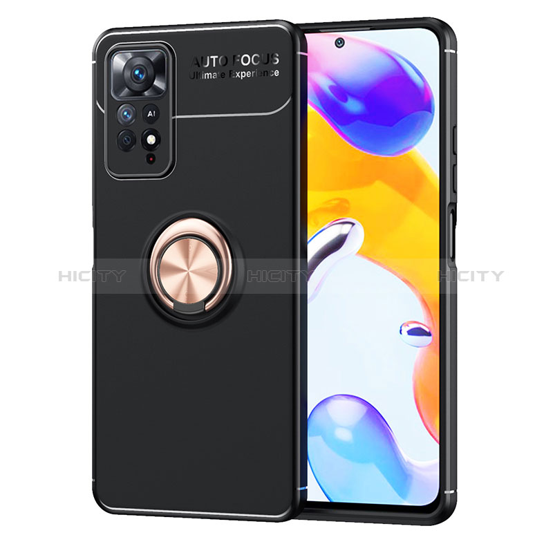 Custodia Silicone Ultra Sottile Morbida Cover con Magnetico Anello Supporto SD1 per Xiaomi Redmi Note 11 Pro 5G Oro e Nero