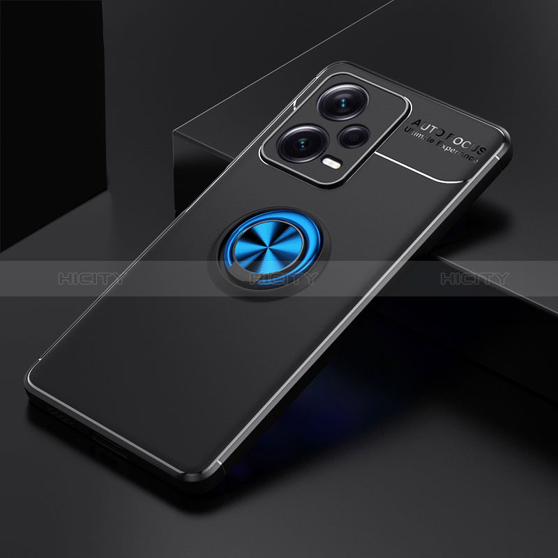 Custodia Silicone Ultra Sottile Morbida Cover con Magnetico Anello Supporto SD1 per Xiaomi Redmi Note 12 Explorer Blu e Nero