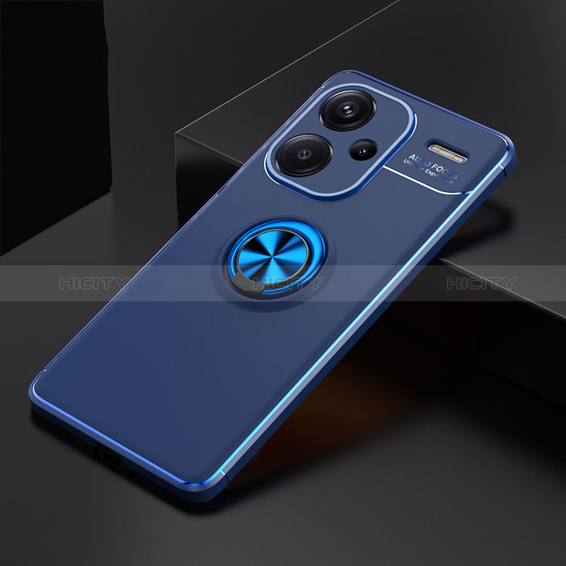 Custodia Silicone Ultra Sottile Morbida Cover con Magnetico Anello Supporto SD1 per Xiaomi Redmi Note 13 Pro+ Plus 5G Blu