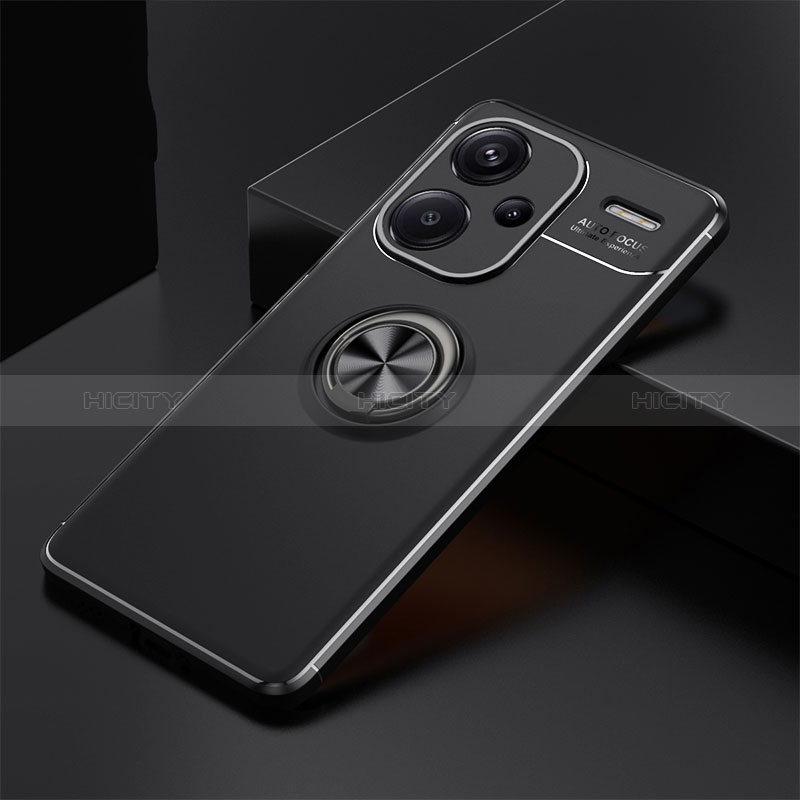 Custodia Silicone Ultra Sottile Morbida Cover con Magnetico Anello Supporto SD1 per Xiaomi Redmi Note 13 Pro+ Plus 5G Nero