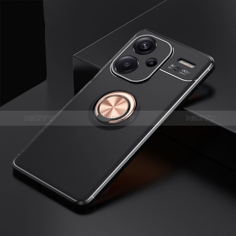 Custodia Silicone Ultra Sottile Morbida Cover con Magnetico Anello Supporto SD1 per Xiaomi Redmi Note 13 Pro+ Plus 5G Oro e Nero