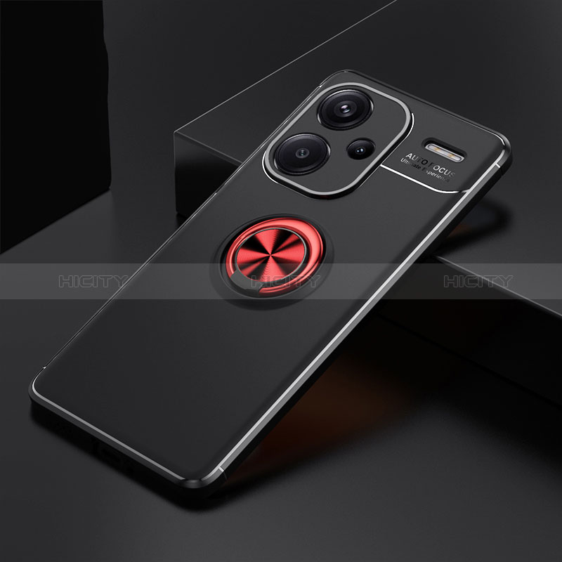 Custodia Silicone Ultra Sottile Morbida Cover con Magnetico Anello Supporto SD1 per Xiaomi Redmi Note 13 Pro+ Plus 5G Rosso e Nero