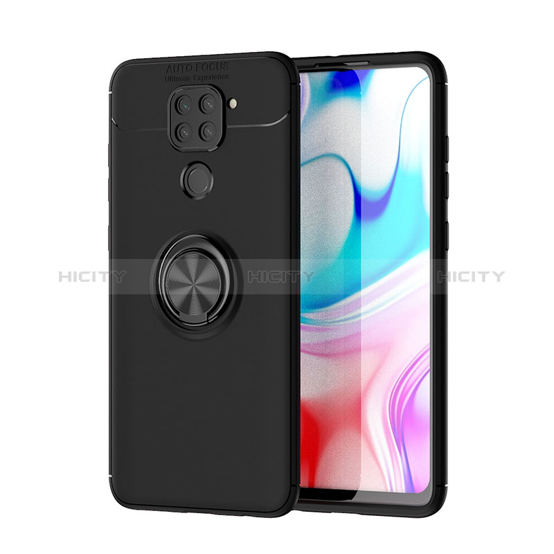 Custodia Silicone Ultra Sottile Morbida Cover con Magnetico Anello Supporto SD1 per Xiaomi Redmi Note 9 Nero