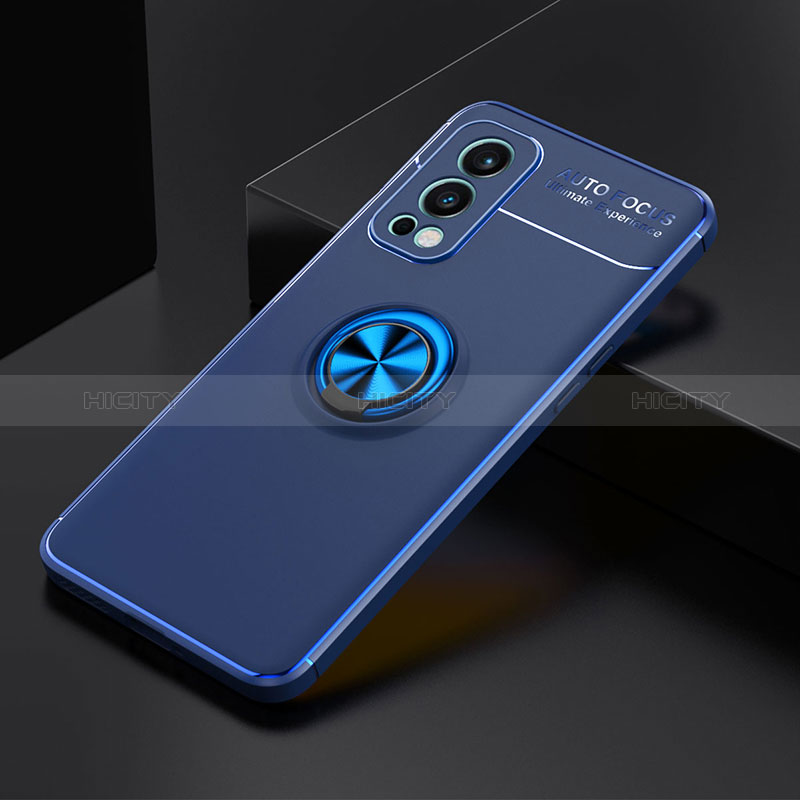 Custodia Silicone Ultra Sottile Morbida Cover con Magnetico Anello Supporto SD2 per OnePlus Nord 2 5G Blu