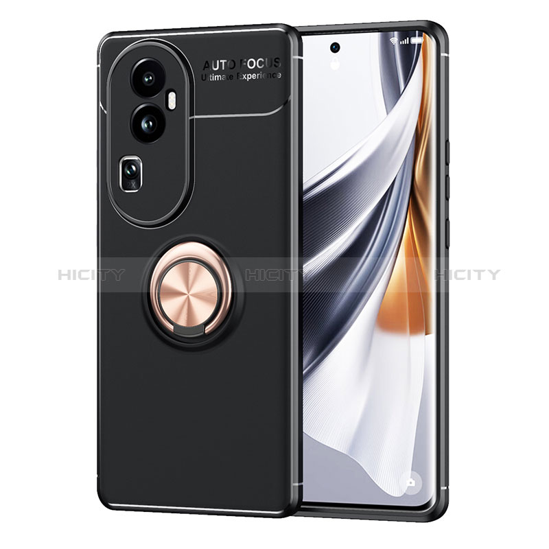 Custodia Silicone Ultra Sottile Morbida Cover con Magnetico Anello Supporto SD2 per Oppo Reno10 Pro+ Plus 5G Oro e Nero