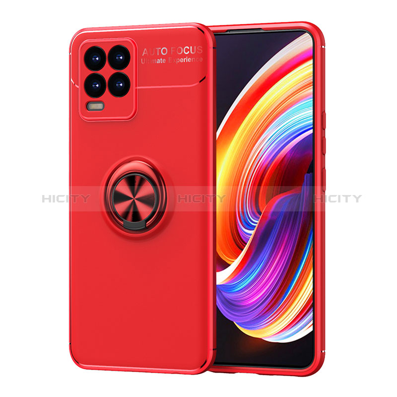 Custodia Silicone Ultra Sottile Morbida Cover con Magnetico Anello Supporto SD2 per Realme 8 4G Rosso