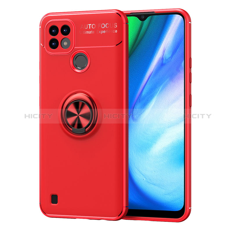 Custodia Silicone Ultra Sottile Morbida Cover con Magnetico Anello Supporto SD2 per Realme C21 Rosso