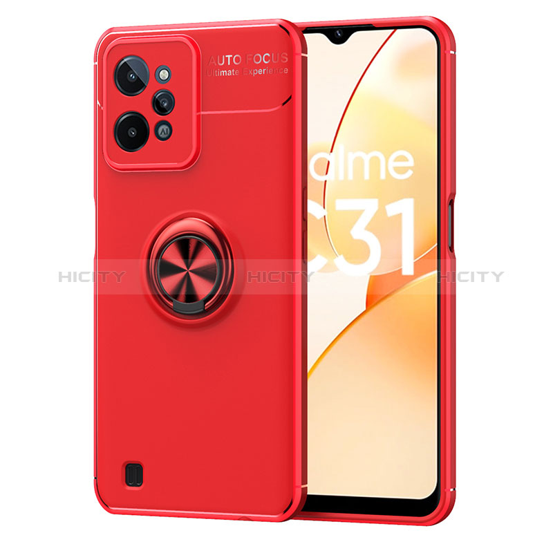 Custodia Silicone Ultra Sottile Morbida Cover con Magnetico Anello Supporto SD2 per Realme C31 Rosso