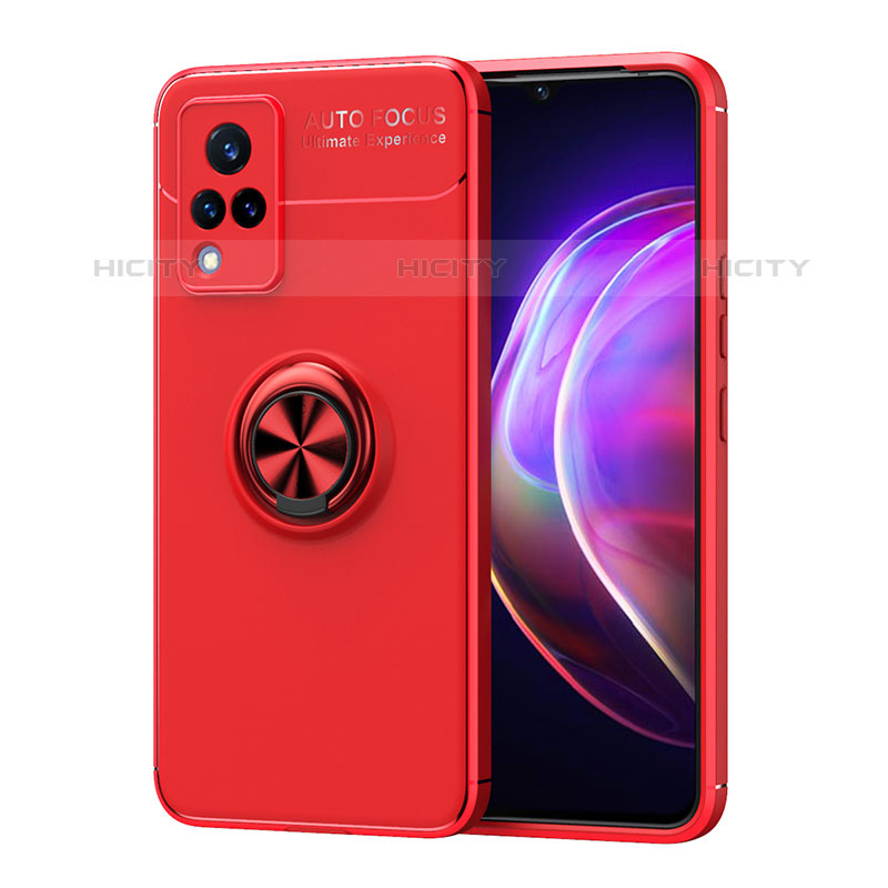 Custodia Silicone Ultra Sottile Morbida Cover con Magnetico Anello Supporto SD2 per Vivo V21s 5G Rosso