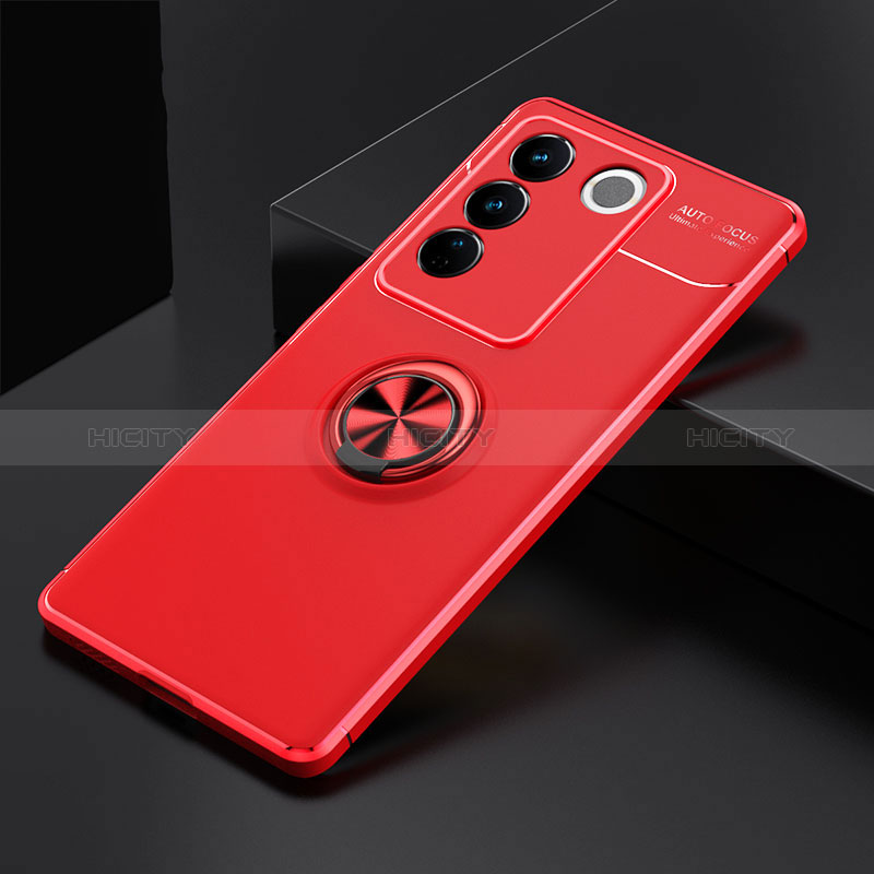 Custodia Silicone Ultra Sottile Morbida Cover con Magnetico Anello Supporto SD2 per Vivo V27 5G Rosso