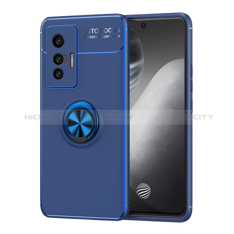 Custodia Silicone Ultra Sottile Morbida Cover con Magnetico Anello Supporto SD2 per Vivo X70t Blu