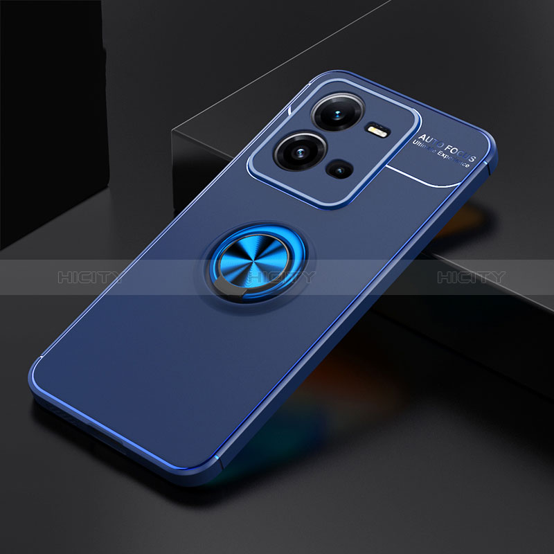 Custodia Silicone Ultra Sottile Morbida Cover con Magnetico Anello Supporto SD2 per Vivo X80 Lite 5G Blu