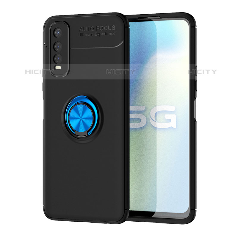 Custodia Silicone Ultra Sottile Morbida Cover con Magnetico Anello Supporto SD2 per Vivo Y70S 5G Blu e Nero