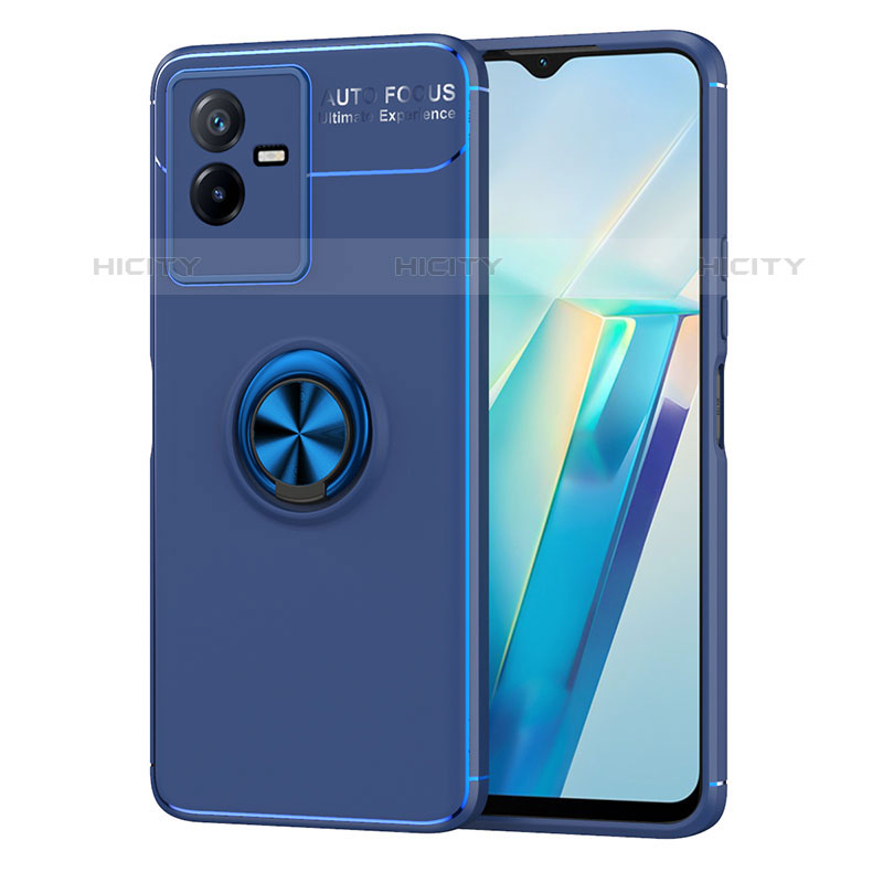 Custodia Silicone Ultra Sottile Morbida Cover con Magnetico Anello Supporto SD2 per Vivo Y73t Blu