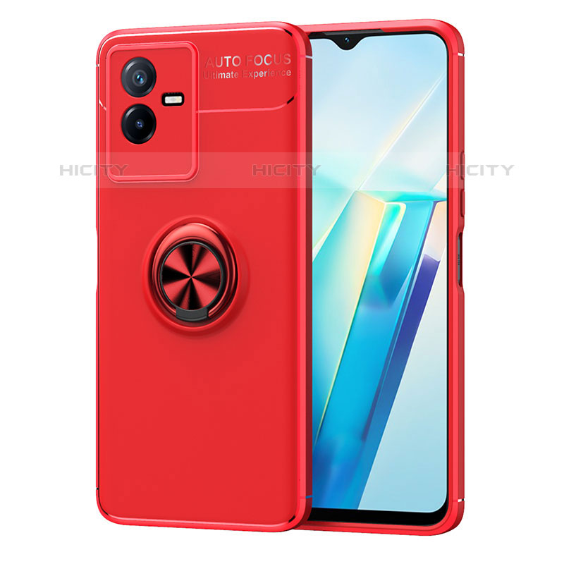 Custodia Silicone Ultra Sottile Morbida Cover con Magnetico Anello Supporto SD2 per Vivo Y73t Rosso