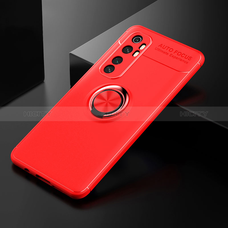 Custodia Silicone Ultra Sottile Morbida Cover con Magnetico Anello Supporto SD2 per Xiaomi Mi Note 10 Lite Rosso