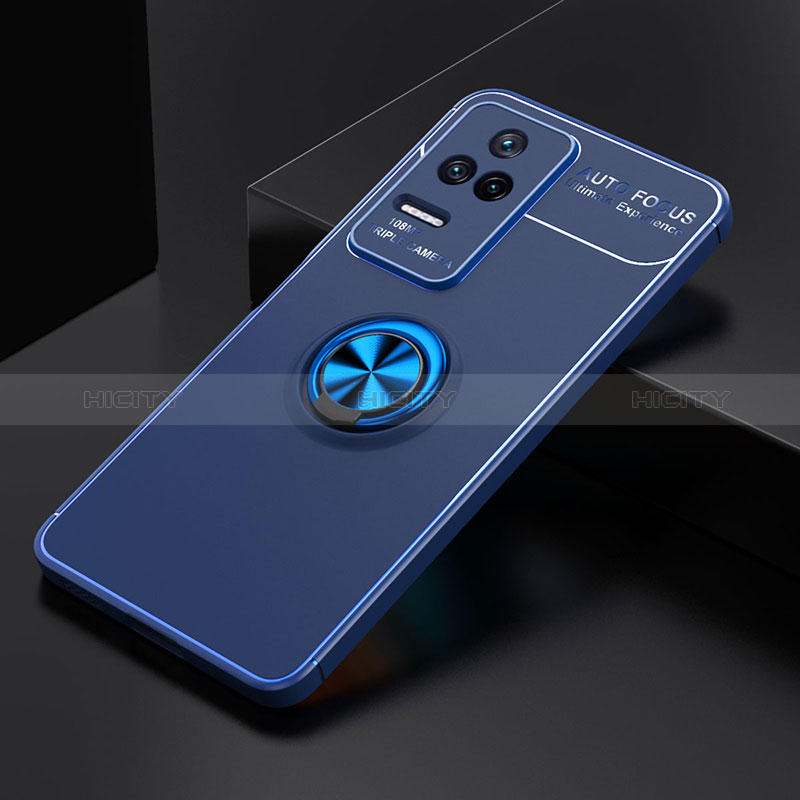 Custodia Silicone Ultra Sottile Morbida Cover con Magnetico Anello Supporto SD2 per Xiaomi Poco F4 5G Blu