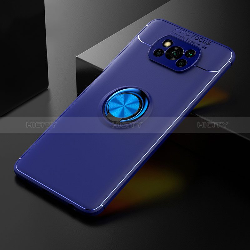 Custodia Silicone Ultra Sottile Morbida Cover con Magnetico Anello Supporto SD2 per Xiaomi Poco X3 Blu