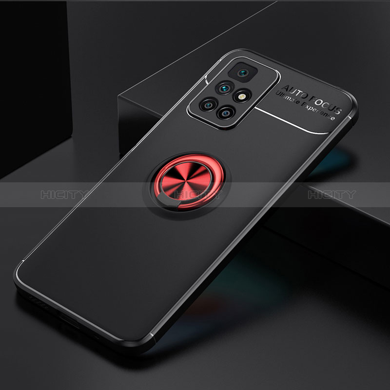 Custodia Silicone Ultra Sottile Morbida Cover con Magnetico Anello Supporto SD2 per Xiaomi Redmi 10 (2022) Rosso e Nero