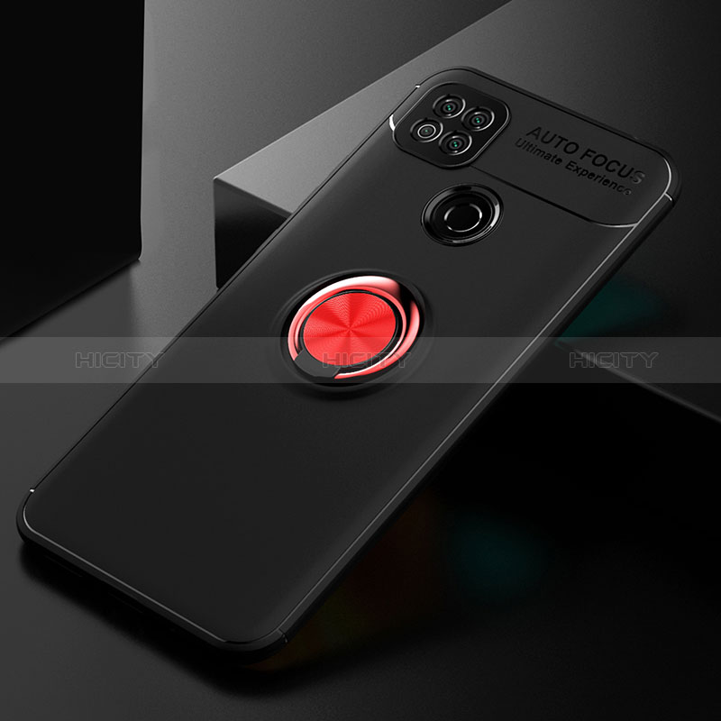 Custodia Silicone Ultra Sottile Morbida Cover con Magnetico Anello Supporto SD2 per Xiaomi Redmi 9 India Rosso e Nero