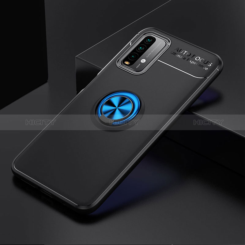 Custodia Silicone Ultra Sottile Morbida Cover con Magnetico Anello Supporto SD2 per Xiaomi Redmi 9 Power Blu e Nero