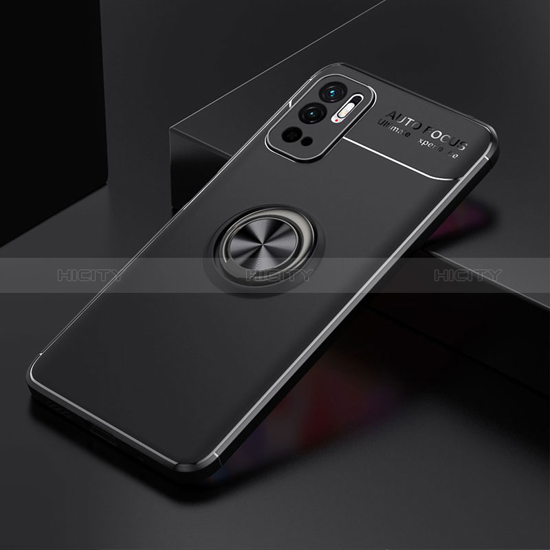 Custodia Silicone Ultra Sottile Morbida Cover con Magnetico Anello Supporto SD2 per Xiaomi Redmi Note 10 5G Nero