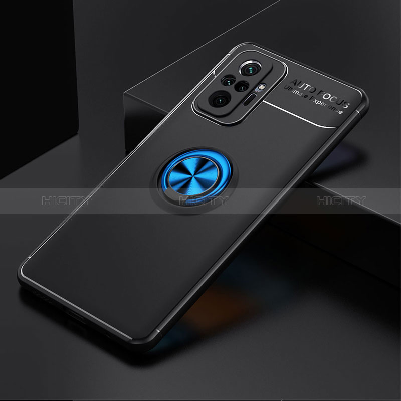 Custodia Silicone Ultra Sottile Morbida Cover con Magnetico Anello Supporto SD2 per Xiaomi Redmi Note 10 Pro 4G Blu e Nero