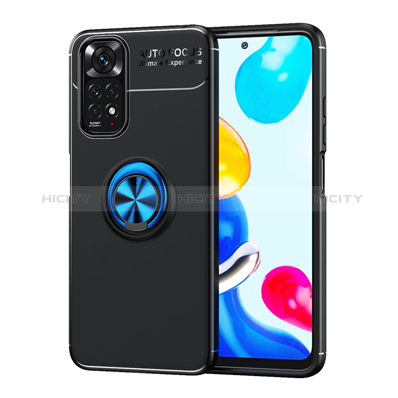 Custodia Silicone Ultra Sottile Morbida Cover con Magnetico Anello Supporto SD2 per Xiaomi Redmi Note 11 4G (2022) Blu e Nero