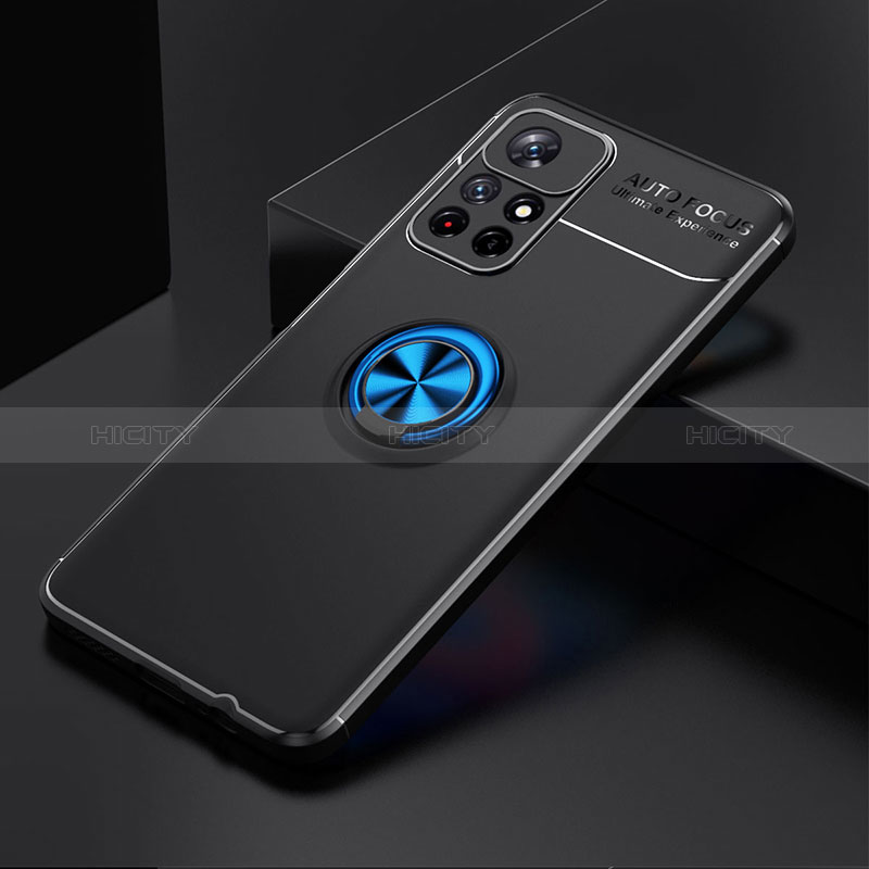 Custodia Silicone Ultra Sottile Morbida Cover con Magnetico Anello Supporto SD2 per Xiaomi Redmi Note 11T 5G Blu e Nero