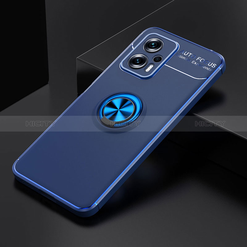 Custodia Silicone Ultra Sottile Morbida Cover con Magnetico Anello Supporto SD2 per Xiaomi Redmi Note 11T Pro 5G Blu