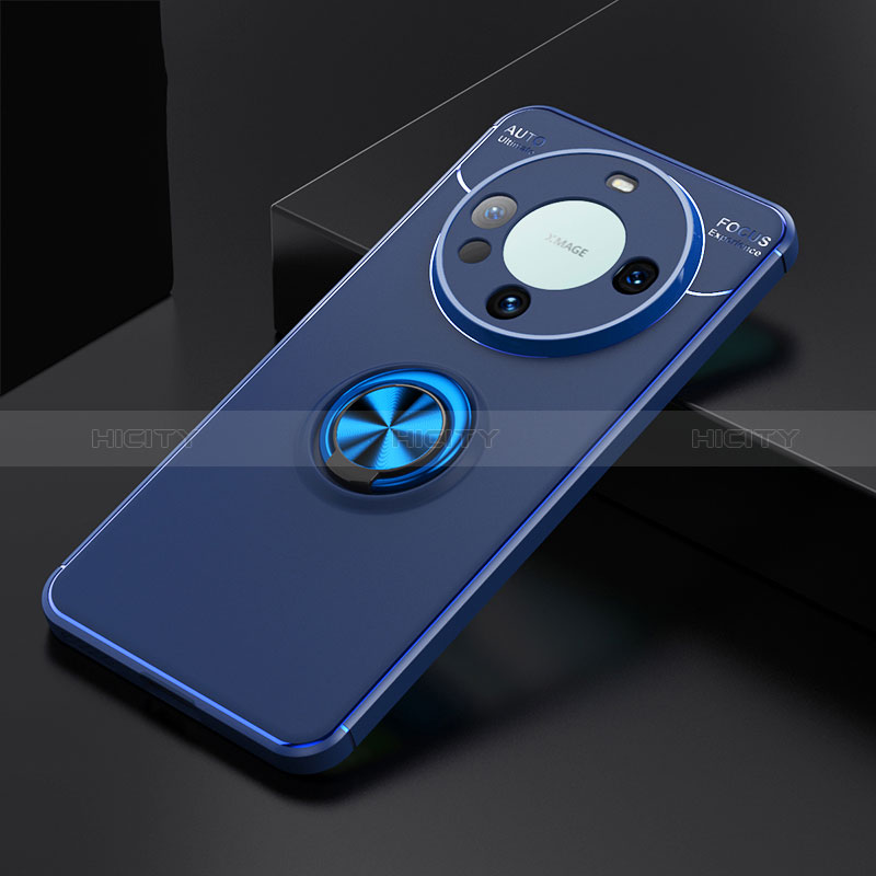 Custodia Silicone Ultra Sottile Morbida Cover con Magnetico Anello Supporto SD3 per Huawei Mate 60 Pro Blu