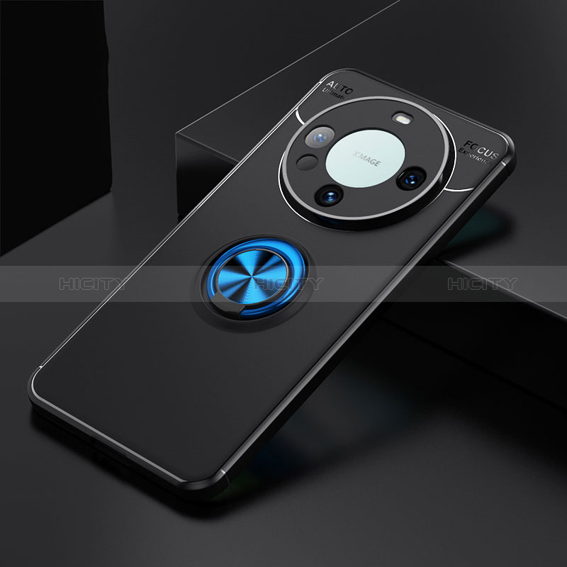 Custodia Silicone Ultra Sottile Morbida Cover con Magnetico Anello Supporto SD3 per Huawei Mate 60 Pro Blu e Nero