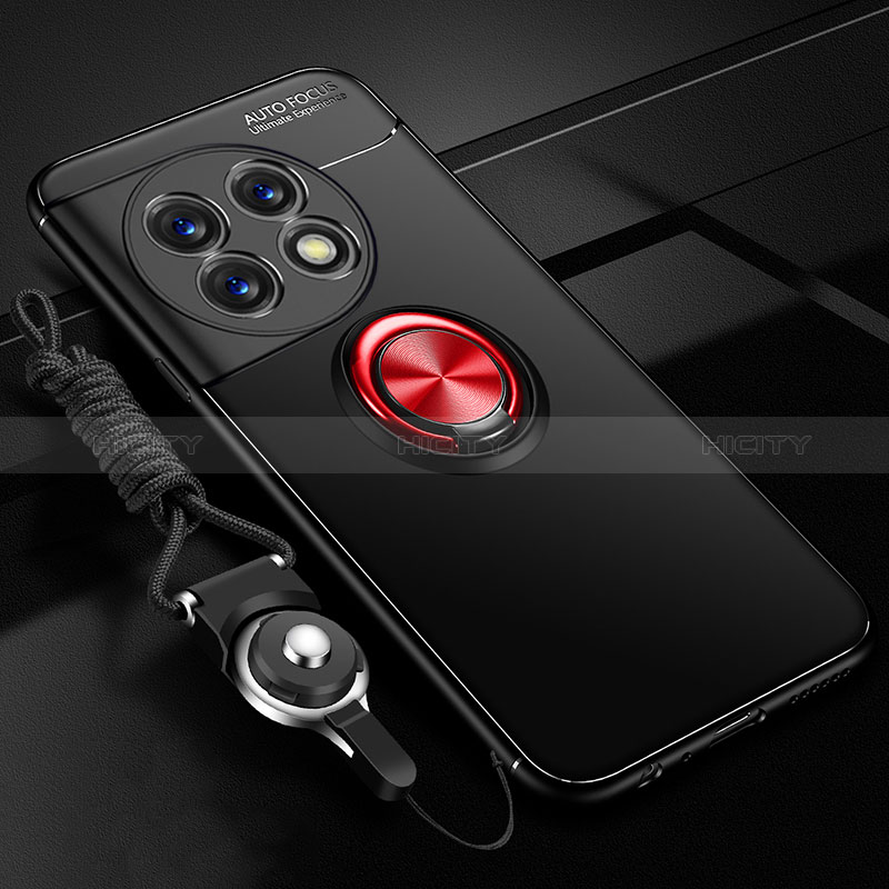 Custodia Silicone Ultra Sottile Morbida Cover con Magnetico Anello Supporto SD3 per OnePlus 11R 5G Rosso e Nero
