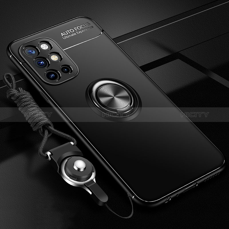 Custodia Silicone Ultra Sottile Morbida Cover con Magnetico Anello Supporto SD3 per OnePlus 9R 5G Nero