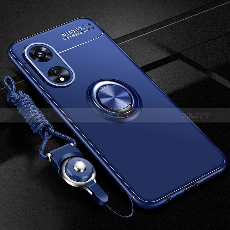 Custodia Silicone Ultra Sottile Morbida Cover con Magnetico Anello Supporto SD3 per Oppo A18 Blu