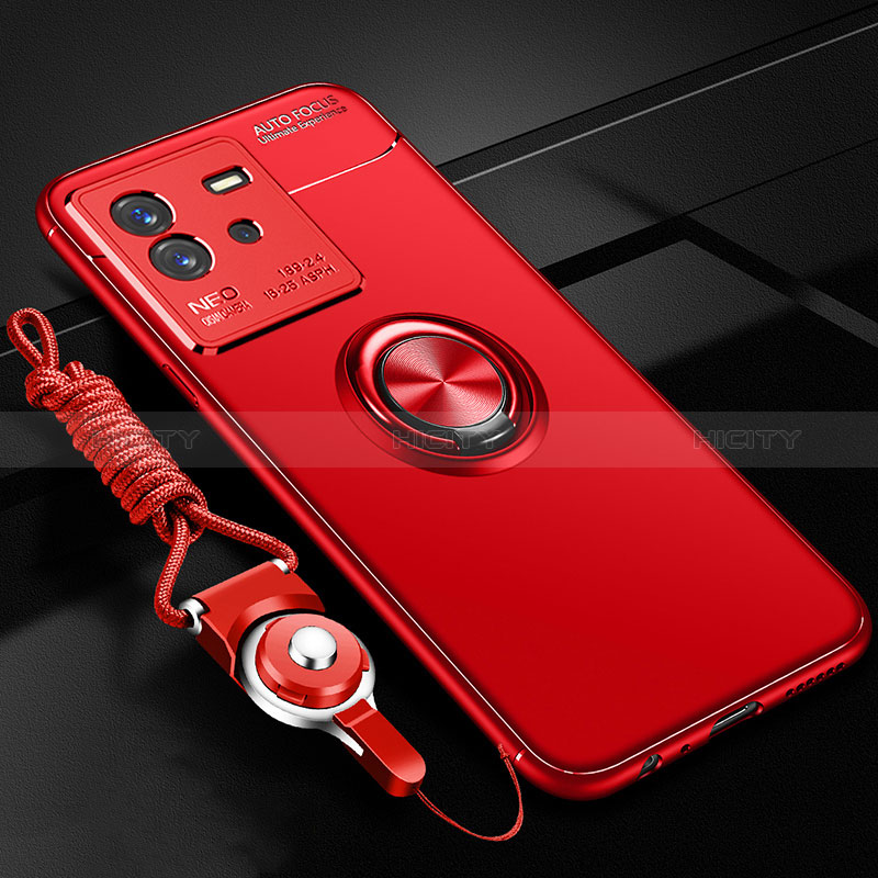 Custodia Silicone Ultra Sottile Morbida Cover con Magnetico Anello Supporto SD3 per Vivo iQOO Neo6 SE 5G Rosso