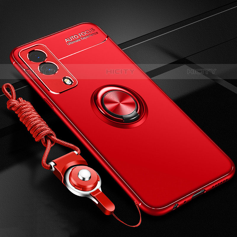 Custodia Silicone Ultra Sottile Morbida Cover con Magnetico Anello Supporto SD3 per Vivo iQOO Z5x 5G Rosso