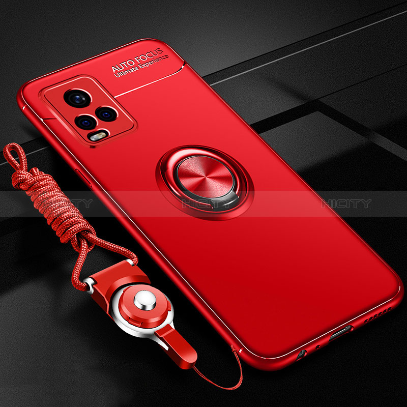 Custodia Silicone Ultra Sottile Morbida Cover con Magnetico Anello Supporto SD3 per Vivo V21 5G Rosso